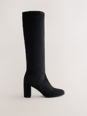 Black Forever Comfort® Block Heel Knee High Sock Boots - Image 1 of 5