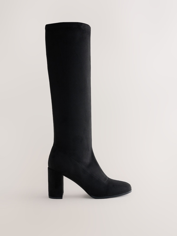 Black Forever Comfort® Block Heel Knee High Sock Boots - Image 1 of 5 Black Forever Comfort® Block Heel Knee High Sock Boots - Image 1 of 5