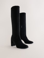 Black Forever Comfort® Block Heel Knee High Sock Boots - Image 2 of 5