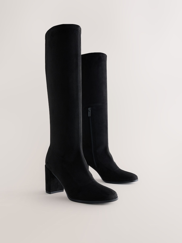 Black Forever Comfort® Block Heel Knee High Sock Boots - Image 2 of 5 Black Forever Comfort® Block Heel Knee High Sock Boots - Image 2 of 5