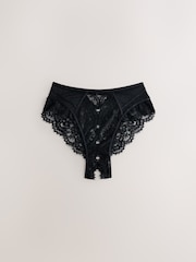 Black Crotchless High Waist Lace Knickers - Image 1 of 4