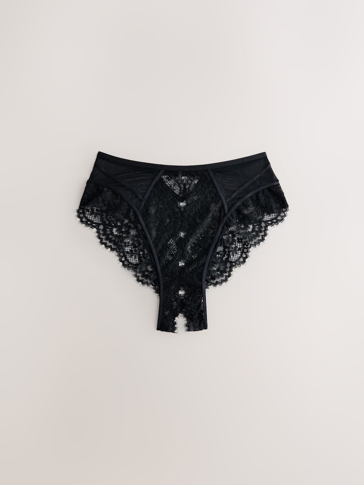 Black Crotchless High Waist Lace Knickers - Image 1 of 4