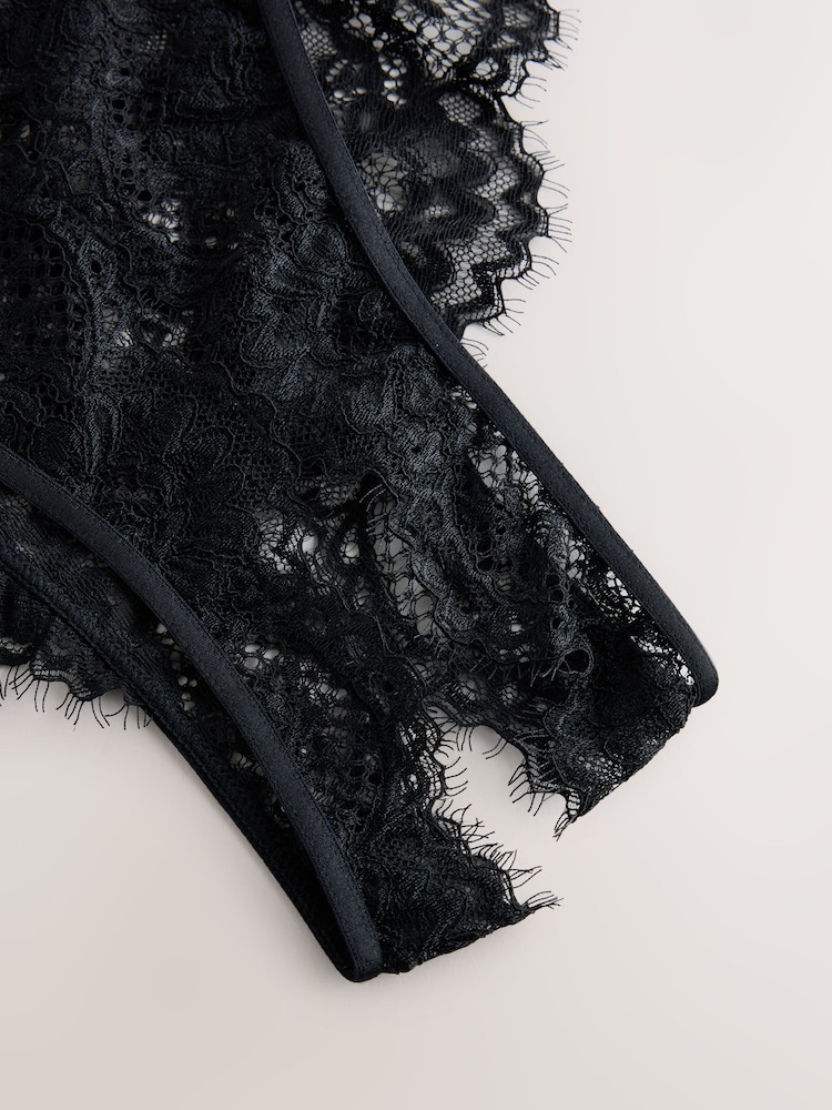 Black Crotchless High Waist Lace Knickers - Image 2 of 4