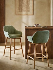 Relaxed Linen Look Mid Green Mid Wood Leg Anderson Bar Stool - Image 1 of 8