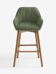 Relaxed Linen Look Mid Green Mid Wood Leg Anderson Bar Stool - Image 4 of 8
