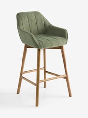 Relaxed Linen Look Mid Green Mid Wood Leg Anderson Bar Stool - Image 5 of 8