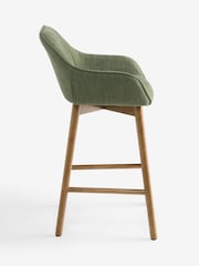 Relaxed Linen Look Mid Green Mid Wood Leg Anderson Bar Stool - Image 6 of 8