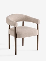 Set of 2 Textured Boucle Weave Mid Natural Dark Wood Leg Arm Aire Dining Chairs - Image 2 of 9