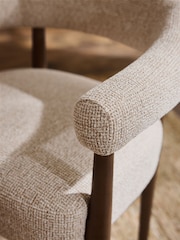 Set of 2 Textured Boucle Weave Mid Natural Dark Wood Leg Arm Aire Dining Chairs - Image 4 of 9