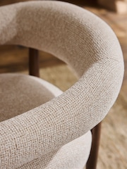 Set of 2 Textured Boucle Weave Mid Natural Dark Wood Leg Arm Aire Dining Chairs - Image 5 of 9