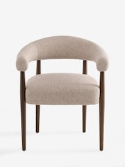 Set of 2 Textured Boucle Weave Mid Natural Dark Wood Leg Arm Aire Dining Chairs - Image 6 of 9