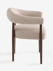Set of 2 Textured Boucle Weave Mid Natural Dark Wood Leg Arm Aire Dining Chairs - Image 7 of 9