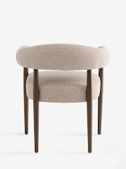 Set of 2 Textured Boucle Weave Mid Natural Dark Wood Leg Arm Aire Dining Chairs - Image 8 of 9