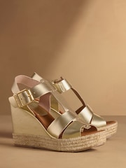 Russell & Bromley Gold Havana Espadrille Wedges - Image 1 of 7