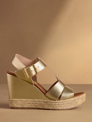 Russell & Bromley Gold Havana Espadrille Wedges - Image 2 of 7