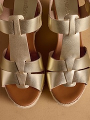 Russell & Bromley Gold Havana Espadrille Wedges - Image 6 of 7