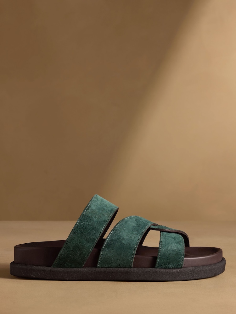 Russell & Bromley Teal Blue Suede Raughton Footbed Sandals - Image 2 of 7 Russell & Bromley Teal Blue Suede Raughton Footbed Sandals - Image 2 of 7