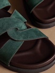 Russell & Bromley Teal Blue Suede Raughton Footbed Sandals - Image 4 of 7