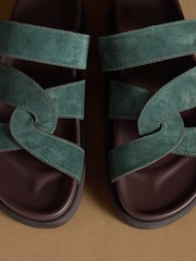 Russell & Bromley Teal Blue Suede Raughton Footbed Sandals - Image 7 of 7