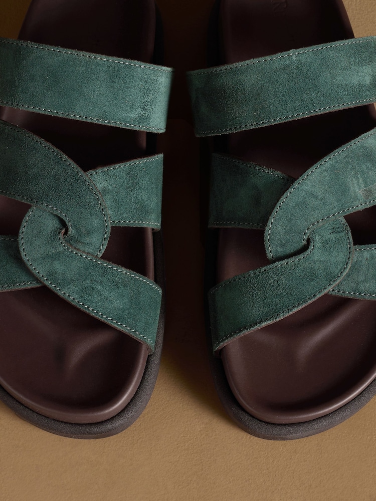 Russell & Bromley Teal Blue Suede Raughton Footbed Sandals - Image 7 of 7 Russell & Bromley Teal Blue Suede Raughton Footbed Sandals - Image 7 of 7