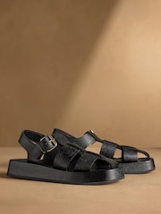 Russell & Bromley Black Embossed Fisherman Sandals - Image 1 of 7
