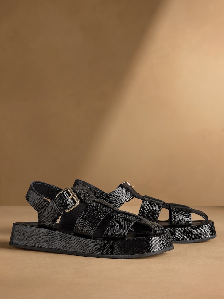 Russell & Bromley Black Embossed Fisherman Sandals - Image 1 of 7
