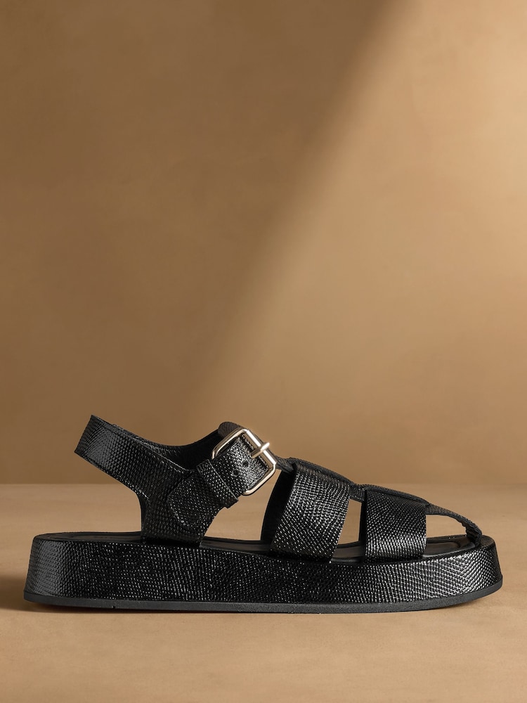 Russell & Bromley Black Embossed Fisherman Sandals - Image 2 of 7