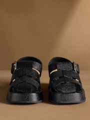 Russell & Bromley Black Embossed Fisherman Sandals - Image 3 of 7