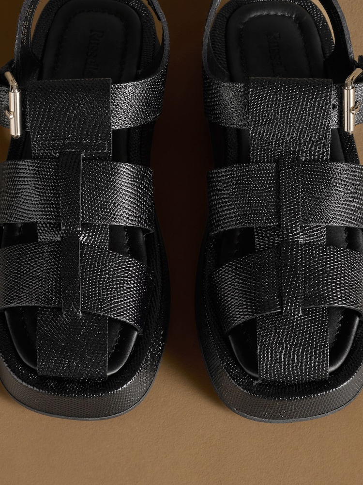 Russell & Bromley Black Embossed Fisherman Sandals - Image 7 of 7