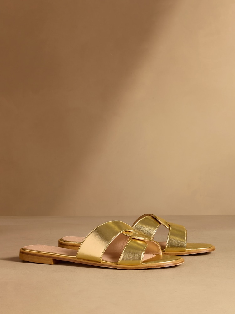 Russell & Bromley Gold Newby Interlock Sandals - Image 1 of 7