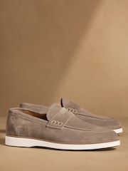 Russell & Bromley Taupe Suede Benny Loafers - Image 1 of 7
