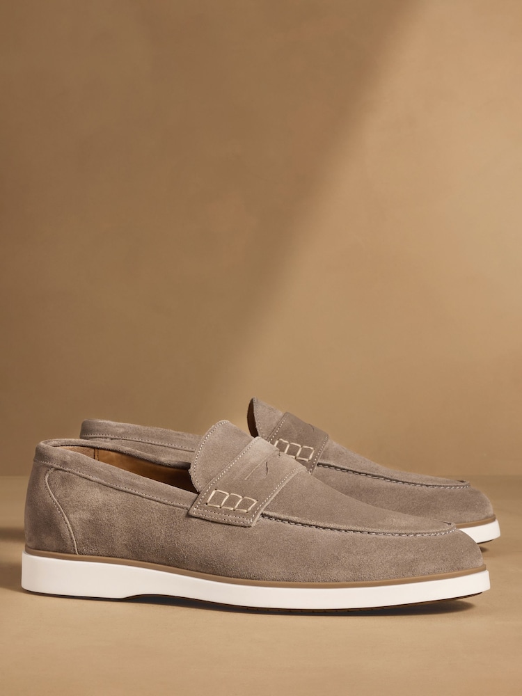 Russell & Bromley Taupe Suede Benny Loafers - Image 1 of 7 Russell & Bromley Taupe Suede Benny Loafers - Image 1 of 7