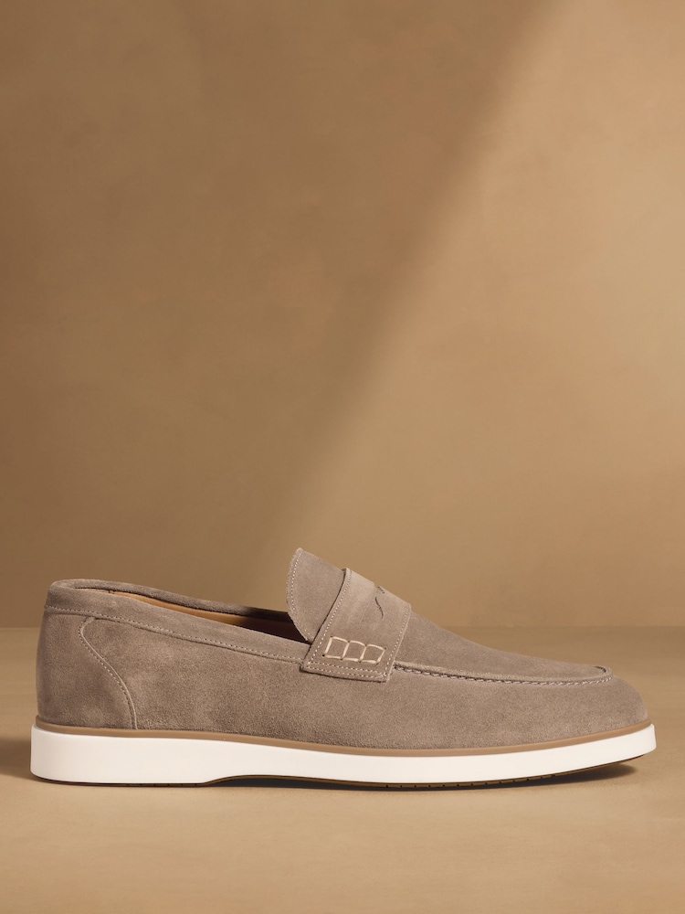 Russell & Bromley Taupe Suede Benny Loafers - Image 2 of 7 Russell & Bromley Taupe Suede Benny Loafers - Image 2 of 7