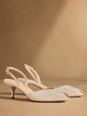 Elfenbein Satin - Russell & Bromley Kingsley Mid Peep Toe Heeled Sandals - Bild 1 von 7