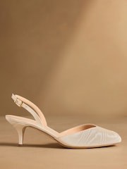 Elfenbein Satin - Russell & Bromley Kingsley Mid Peep Toe Heeled Sandals - Bild 2 von 7