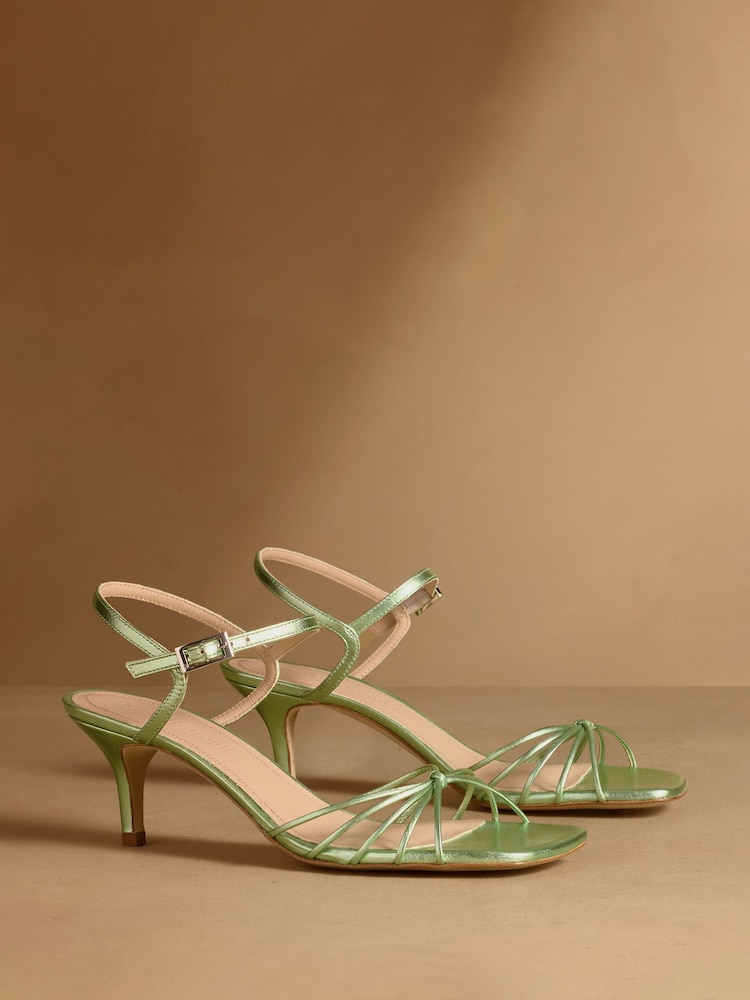 Russell & Bromley Green Metallic Superstow Mid Strappy Heeled Sandals - Image 1 of 7