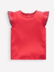 Boden Red Flutter Sleeve Trim Top - Image 1 of 3