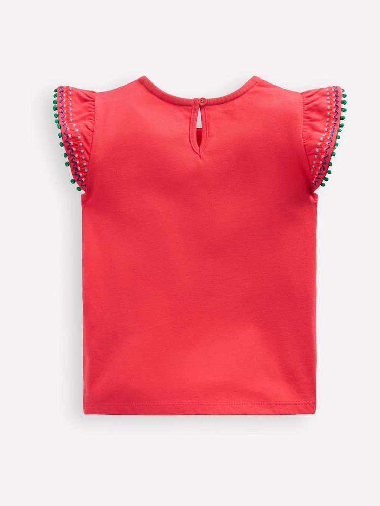 Boden Red Flutter Sleeve Trim Top - Image 2 of 3