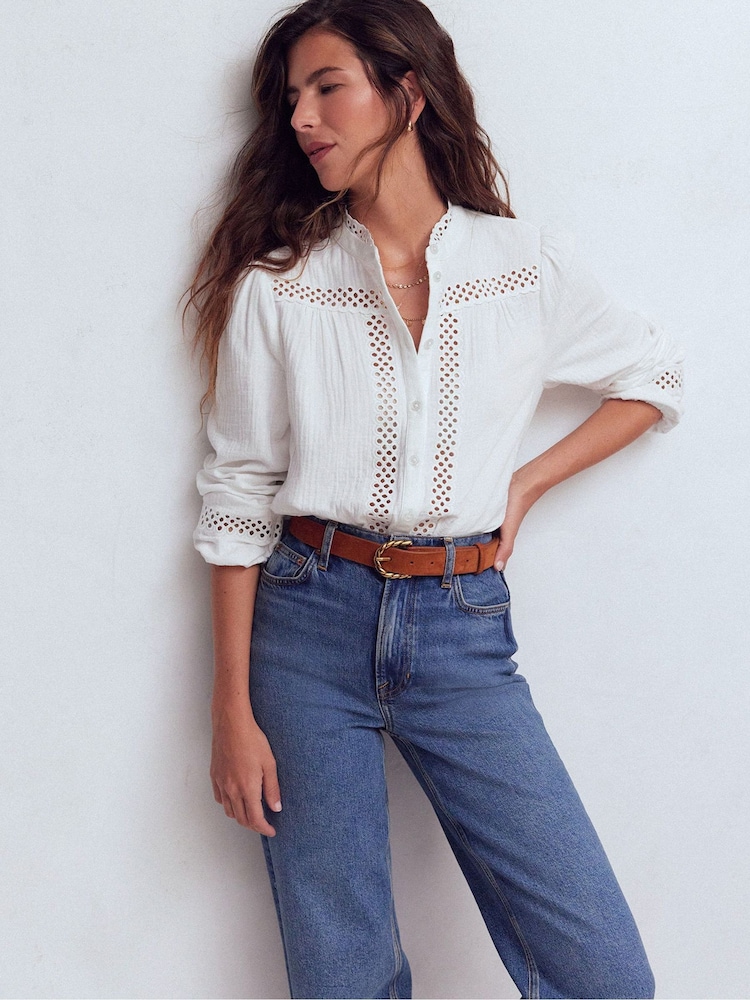 Boden White Broderie Double Cloth Top - Image 1 of 7
