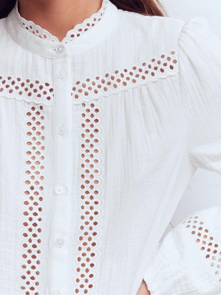 Boden White Broderie Double Cloth Top - Image 2 of 7