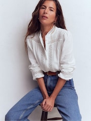 Boden White Broderie Double Cloth Top - Image 5 of 7