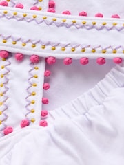 לבן - Boden Cross-Back Pom Trim Top - תמונה 3 מתוך 3