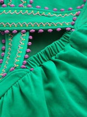 כחול  - Boden Cross-Back Pom Trim Top - תמונה 3 מתוך 3