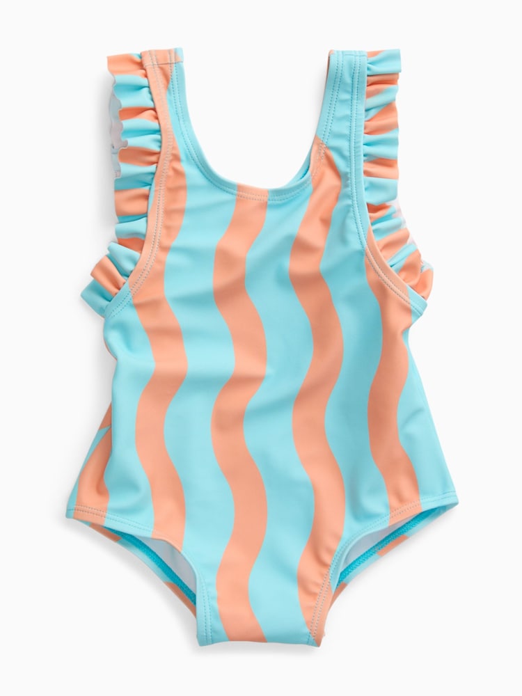 KIDLY by MORI Turquiose Orange Frill Detail Soft Swimsuit - Image 1 of 2 KIDLY by MORI Turquiose Orange Frill Detail Soft Swimsuit - Image 1 of 2