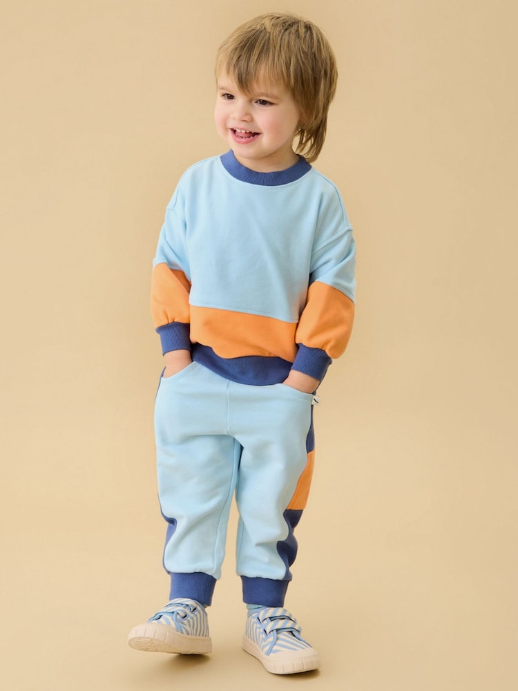 KIDLY by MORI Orange Colourblock Soft Cotton Joggers - Image 1 of 3