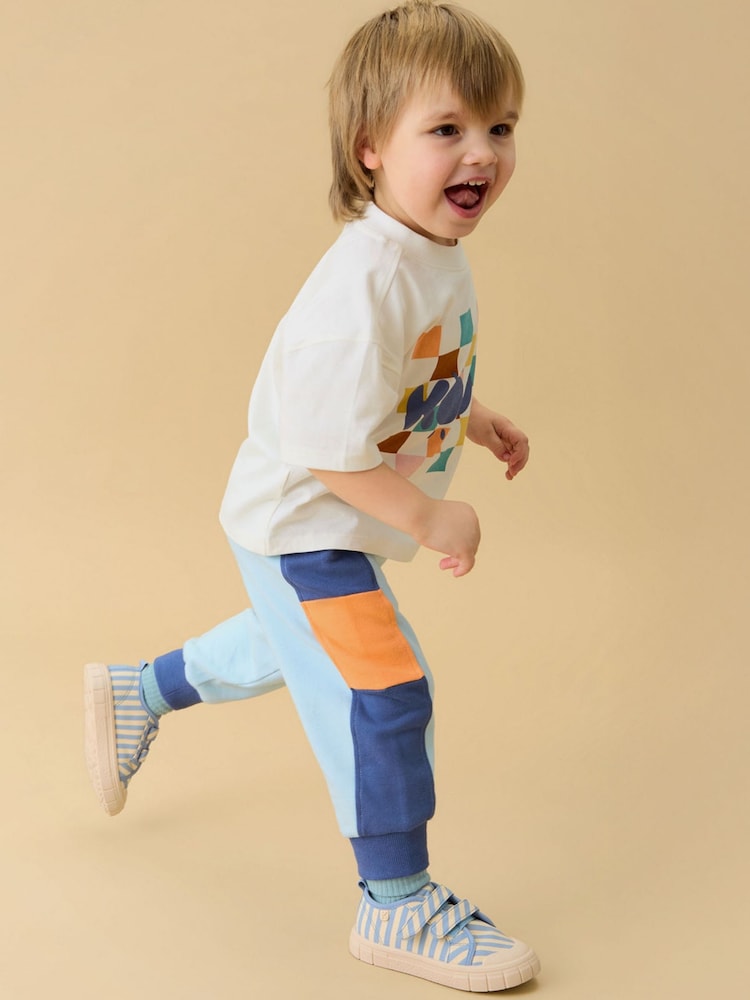 KIDLY by MORI Orange Colourblock Soft Cotton Joggers - Image 3 of 3