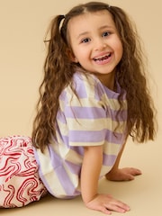 KIDLY by MORI Purple Striped Soft Cotton Oversized T-Shirt - Image 2 of 3