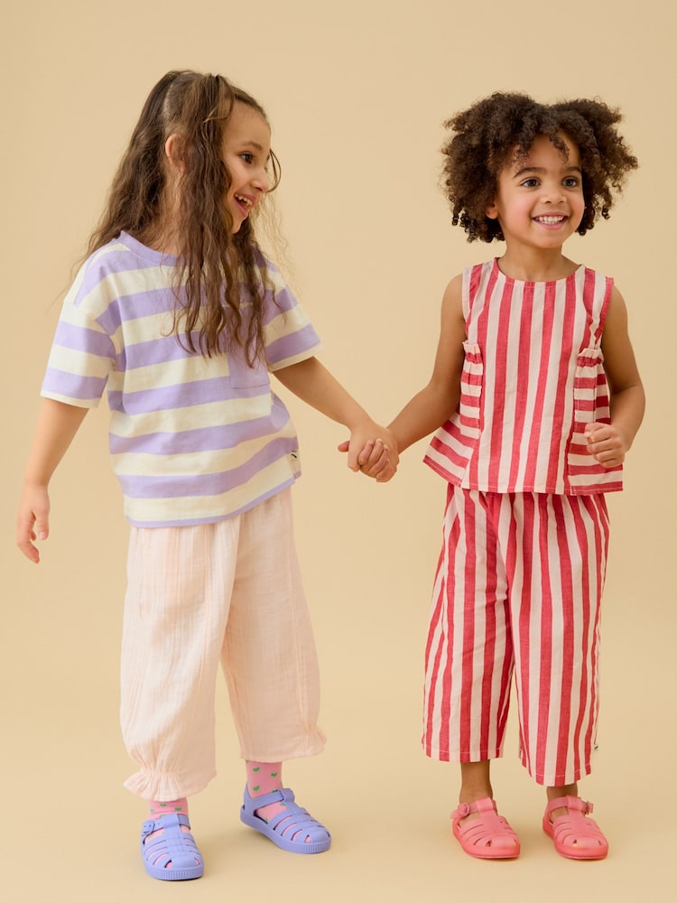 KIDLY by MORI Purple Striped Soft Cotton Oversized T-Shirt - Image 3 of 3