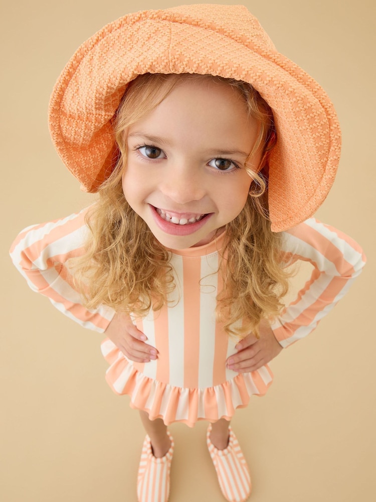 KIDLY by MORI Orange Frilled Long Sleeve Sunsafe Swimsuit - Image 2 of 3 KIDLY by MORI Orange Frilled Long Sleeve Sunsafe Swimsuit - Image 2 of 3