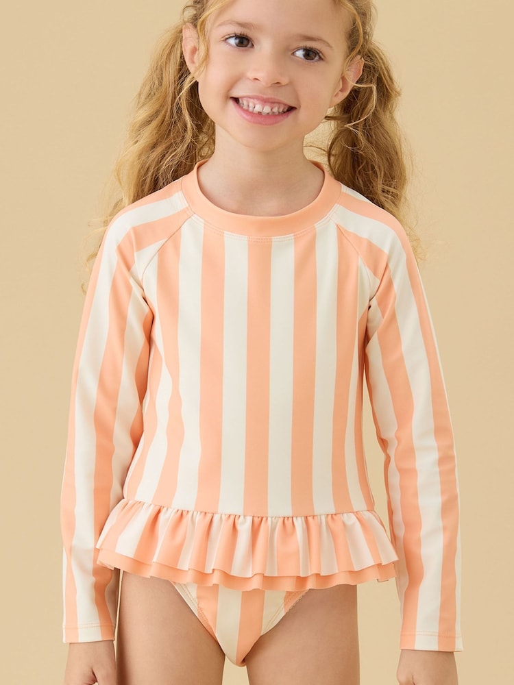 KIDLY by MORI Orange Frilled Long Sleeve Sunsafe Swimsuit - Image 3 of 3 KIDLY by MORI Orange Frilled Long Sleeve Sunsafe Swimsuit - Image 3 of 3